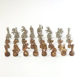 Vintage Greek Roman Army Chess Small Size Set Made of Metal- No Board